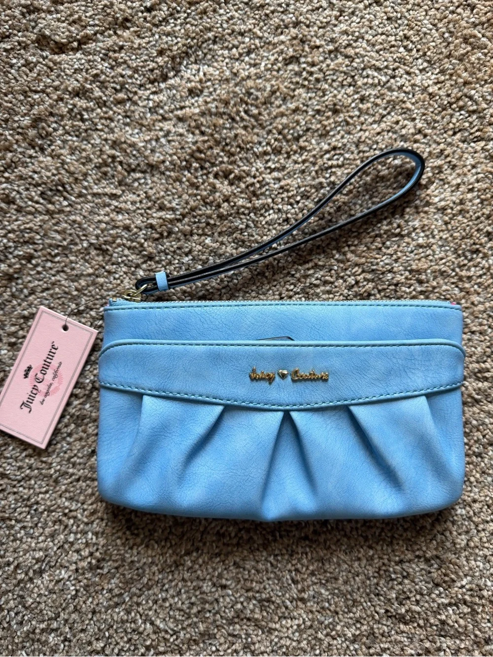 JUICY COUTURE Pleated Wristlet Clutch Purse in Glacier Blue